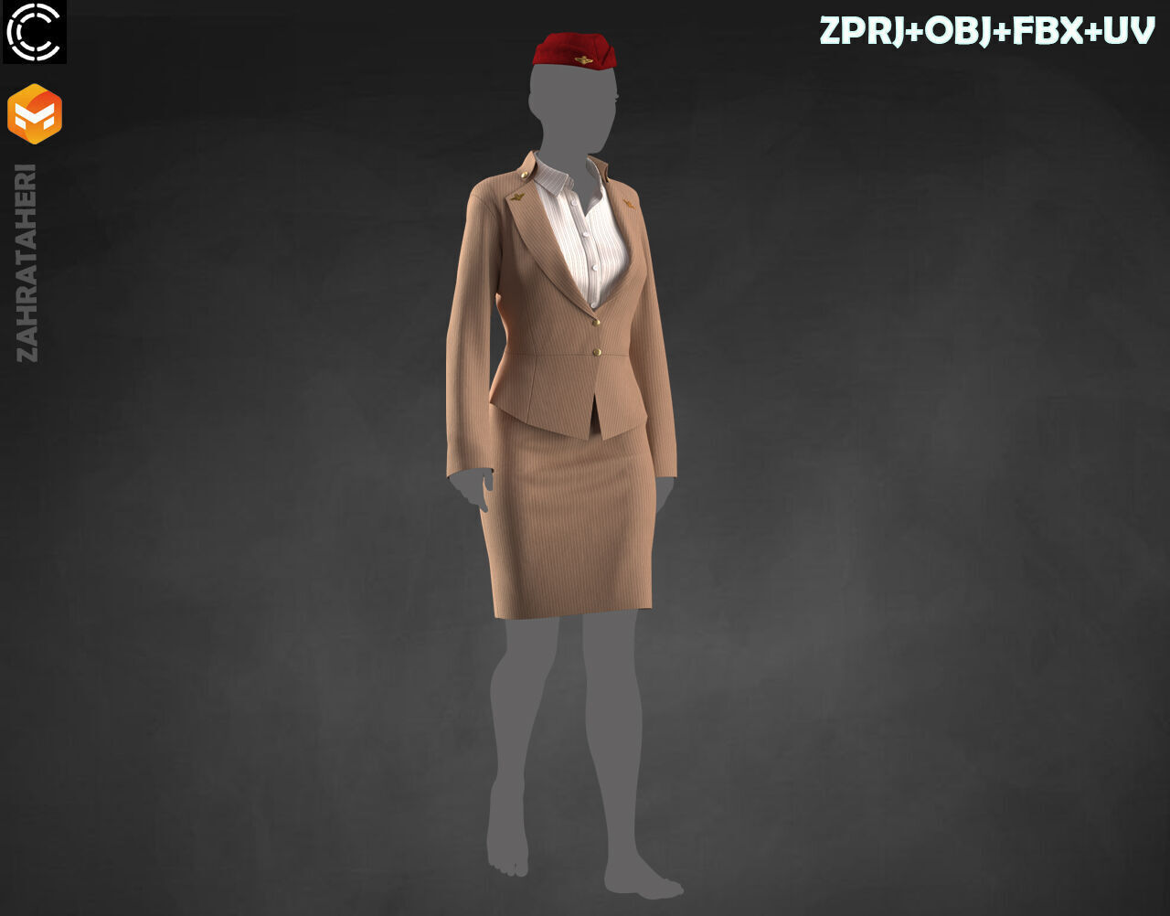 4 AIRLINE HOSTESS UNIFORM 3D model_5