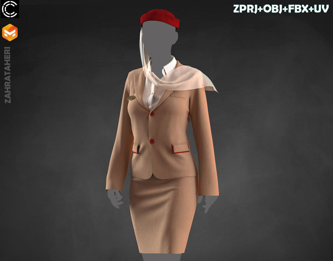 4 AIRLINE HOSTESS UNIFORM 3D model_28