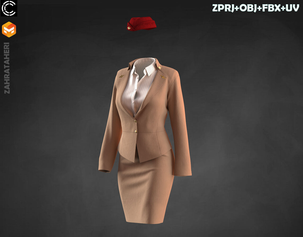 4 AIRLINE HOSTESS UNIFORM 3D model_2
