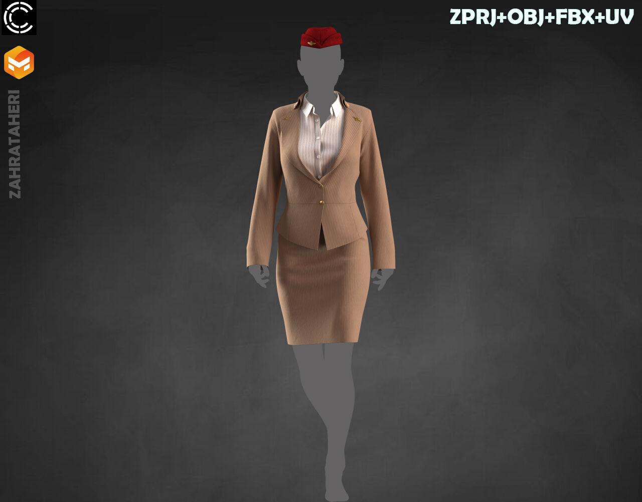 4 AIRLINE HOSTESS UNIFORM 3D model_3