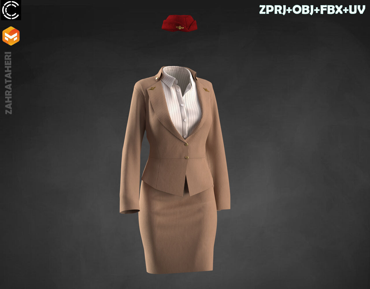 4 AIRLINE HOSTESS UNIFORM 3D model_1