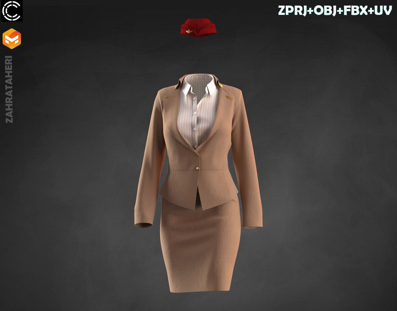 4 AIRLINE HOSTESS UNIFORM 3D model_6