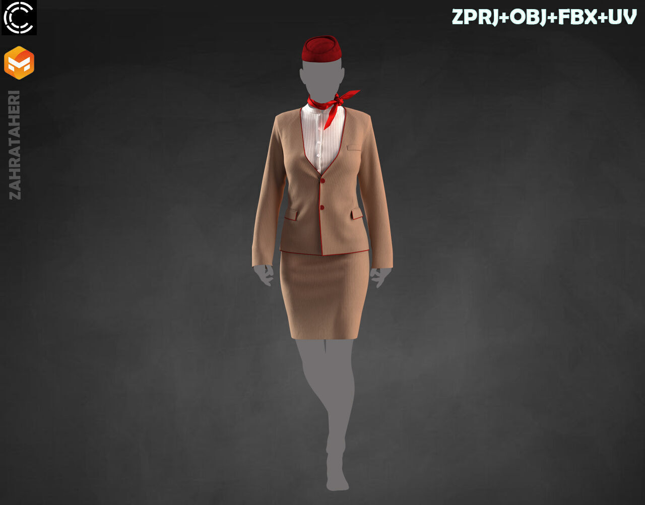4 AIRLINE HOSTESS UNIFORM 3D model_16