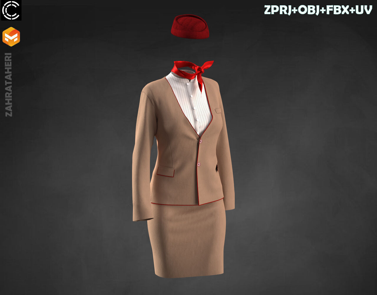 4 AIRLINE HOSTESS UNIFORM 3D model_15