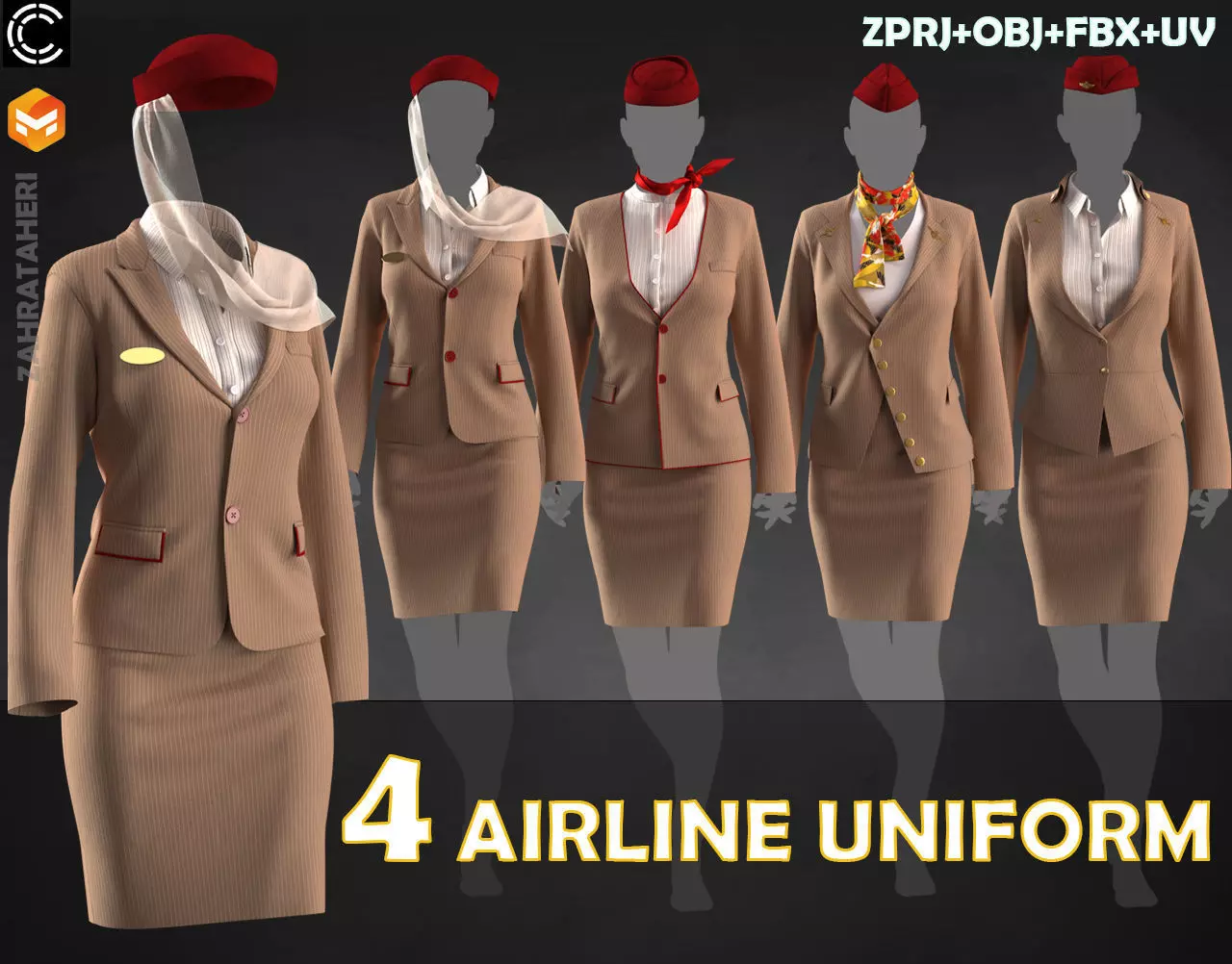 4 AIRLINE HOSTESS UNIFORM 3D model_0