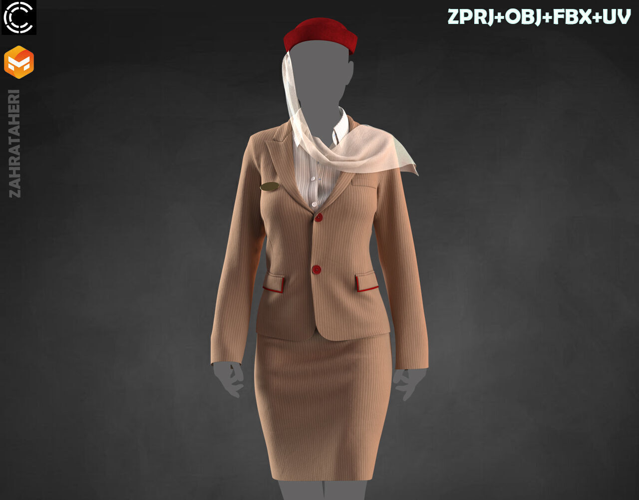 4 AIRLINE HOSTESS UNIFORM 3D model_29