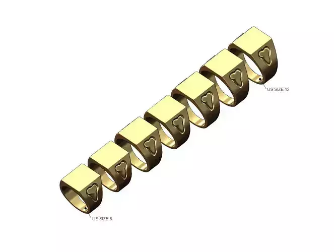 Shark tooth sides rectangular signet ring US sizes 6to12 3D print model