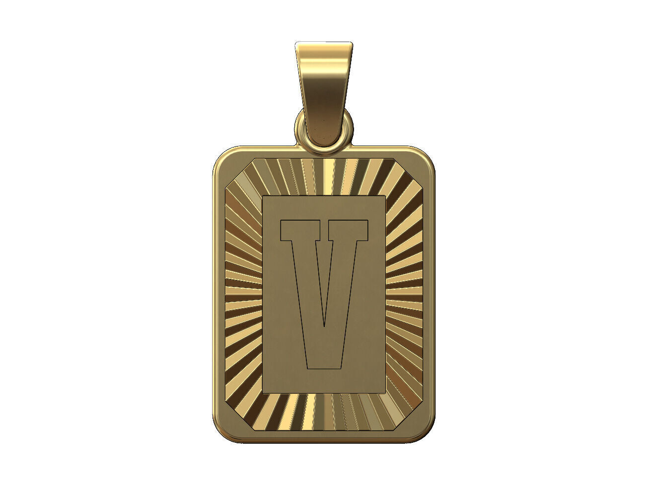 V letter initial NBA font faceted sunrays pendant charm 3D print model_1