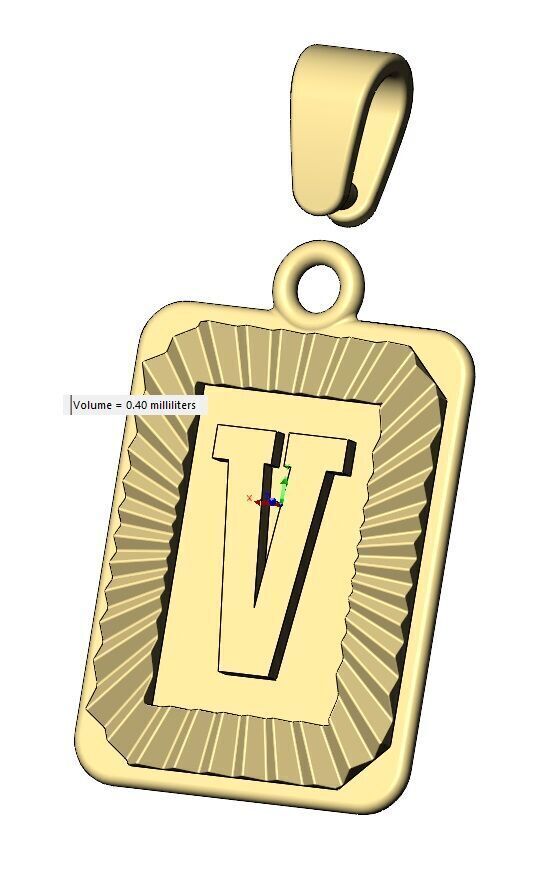 V letter initial NBA font faceted sunrays pendant charm 3D print model_15