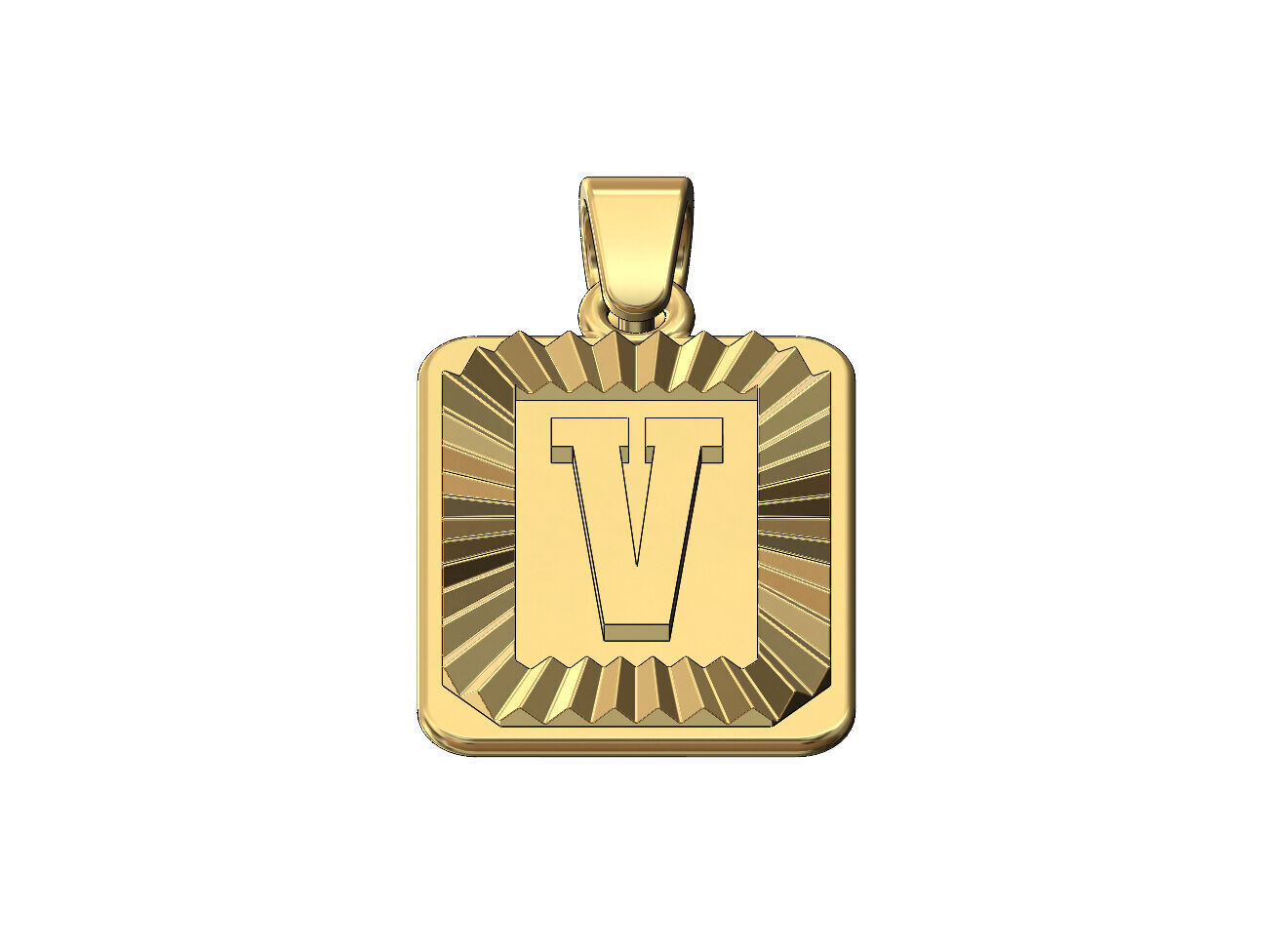 V letter initial NBA font faceted sunrays pendant charm 3D print model_2