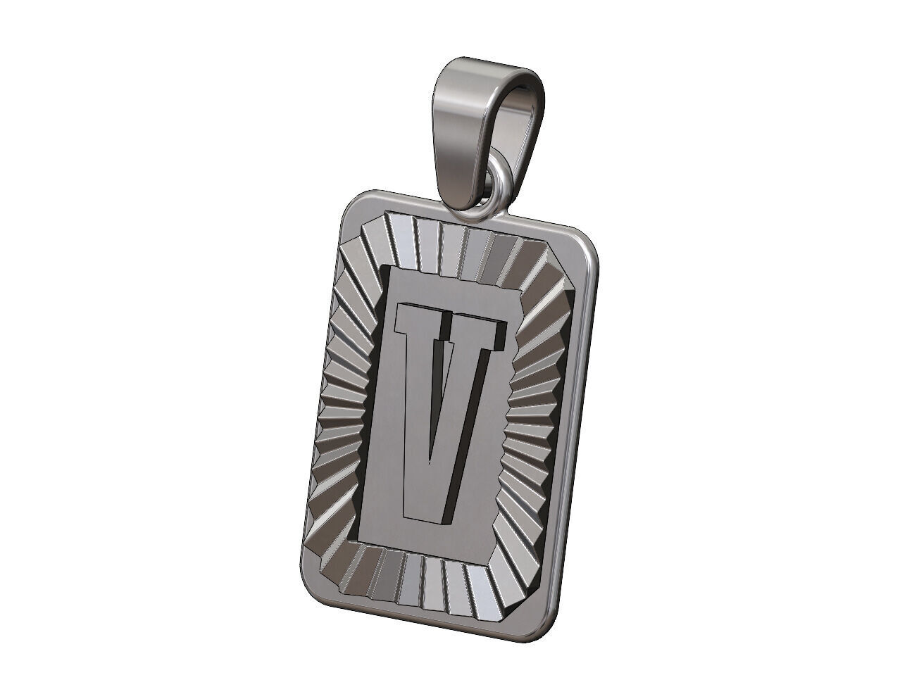 V letter initial NBA font faceted sunrays pendant charm 3D print model_11