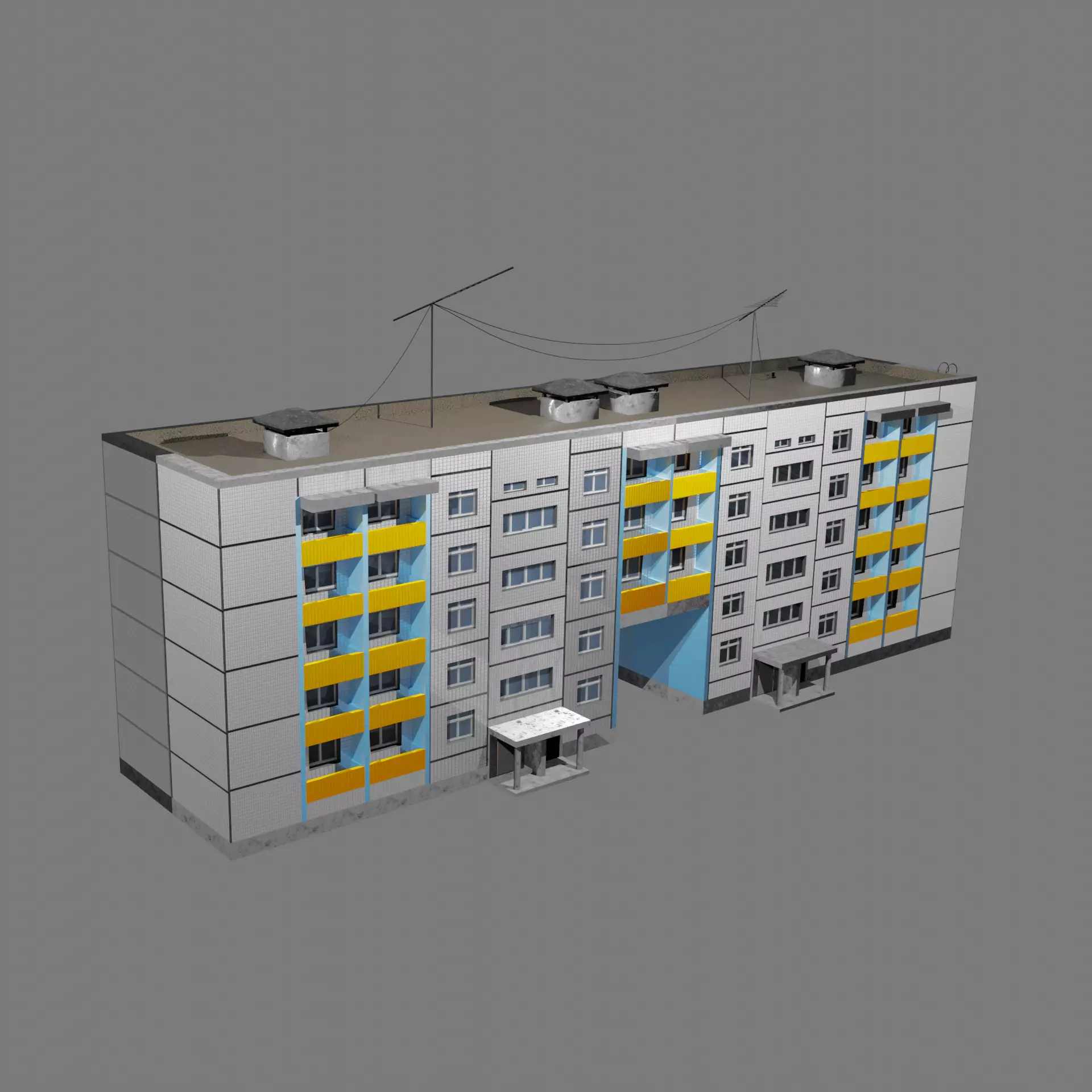 Soviet Panel Building Low-poly 3D model_0