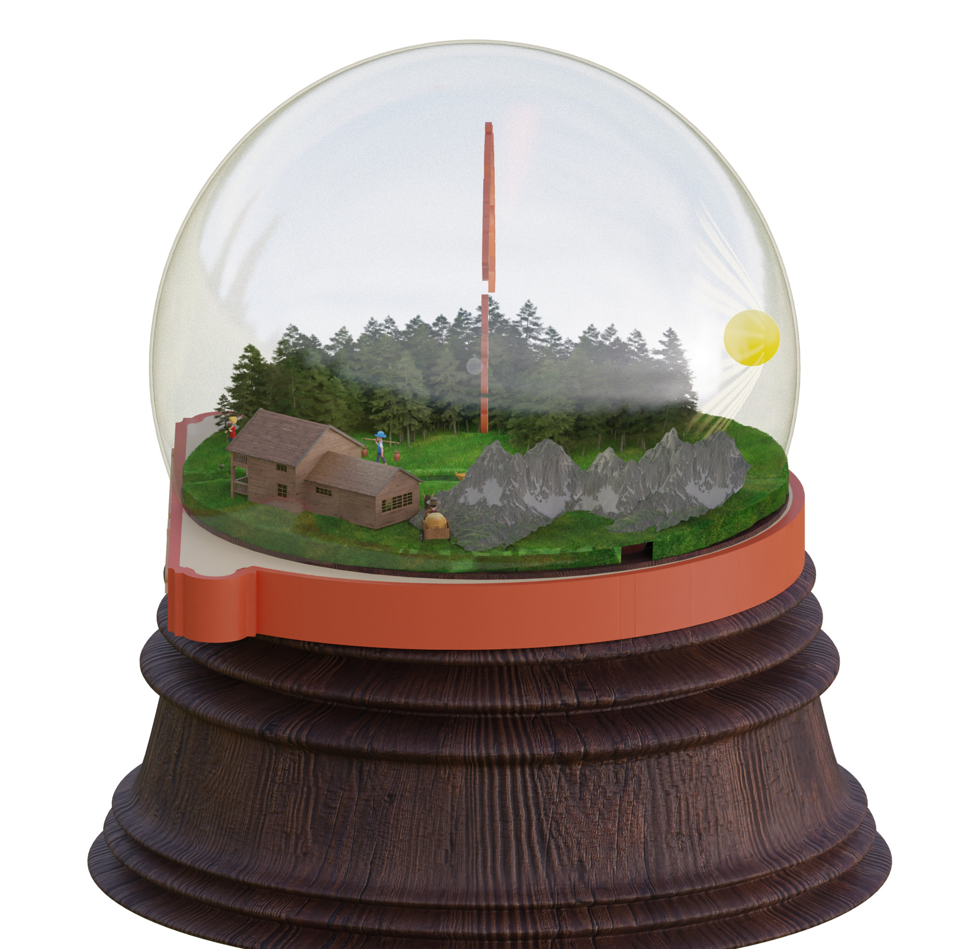 Glass Globe Decoration of Mountain Scenery Low-poly 3D model_4