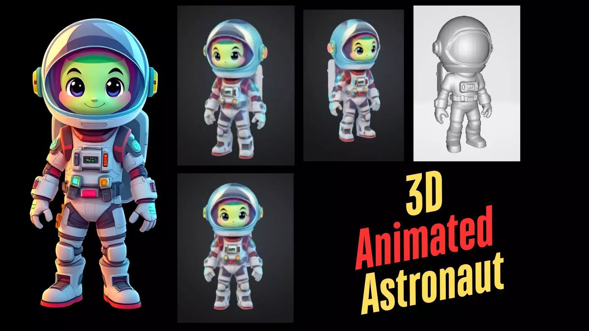 Cartoon Astronaut Character for Games Animations High Poly Free 3D model_0