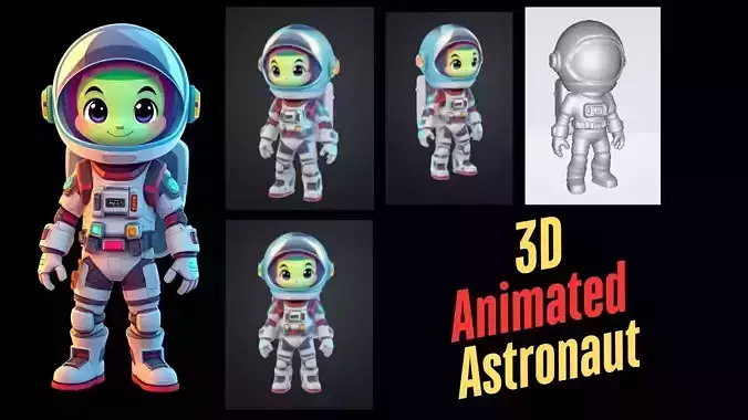 Cartoon Astronaut Character for Games Animations High Poly