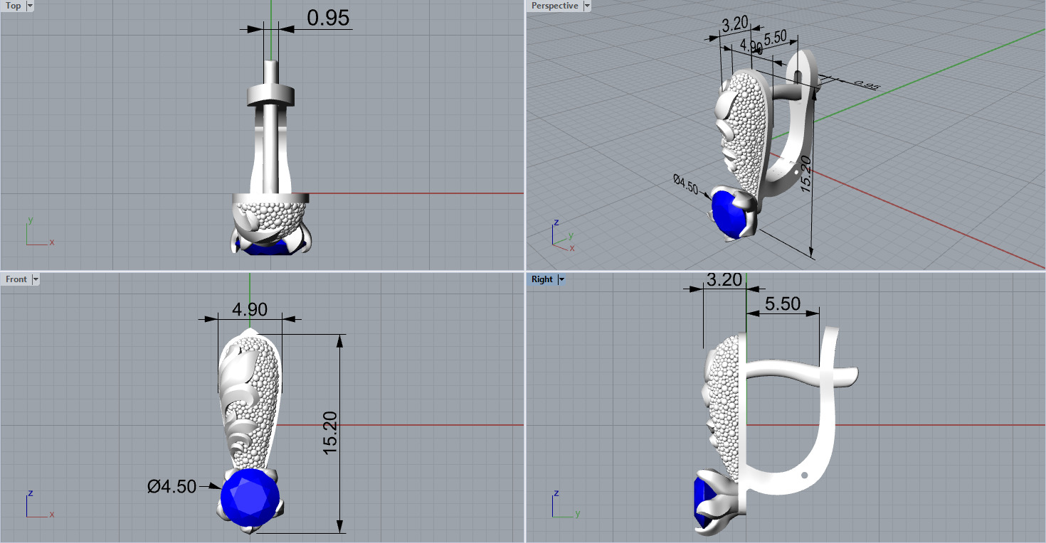 Diamond golden ratio Jewelry earring E34 3D print model_2