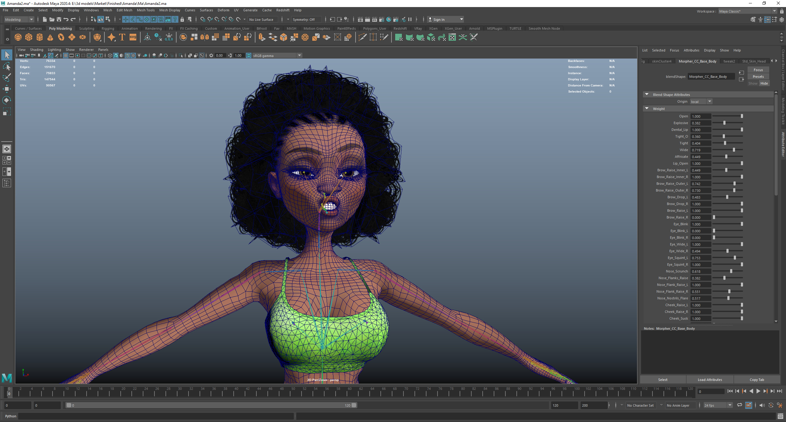 Game Cartoon Black Fitness Girl Character rigged Low-poly 3D model_22