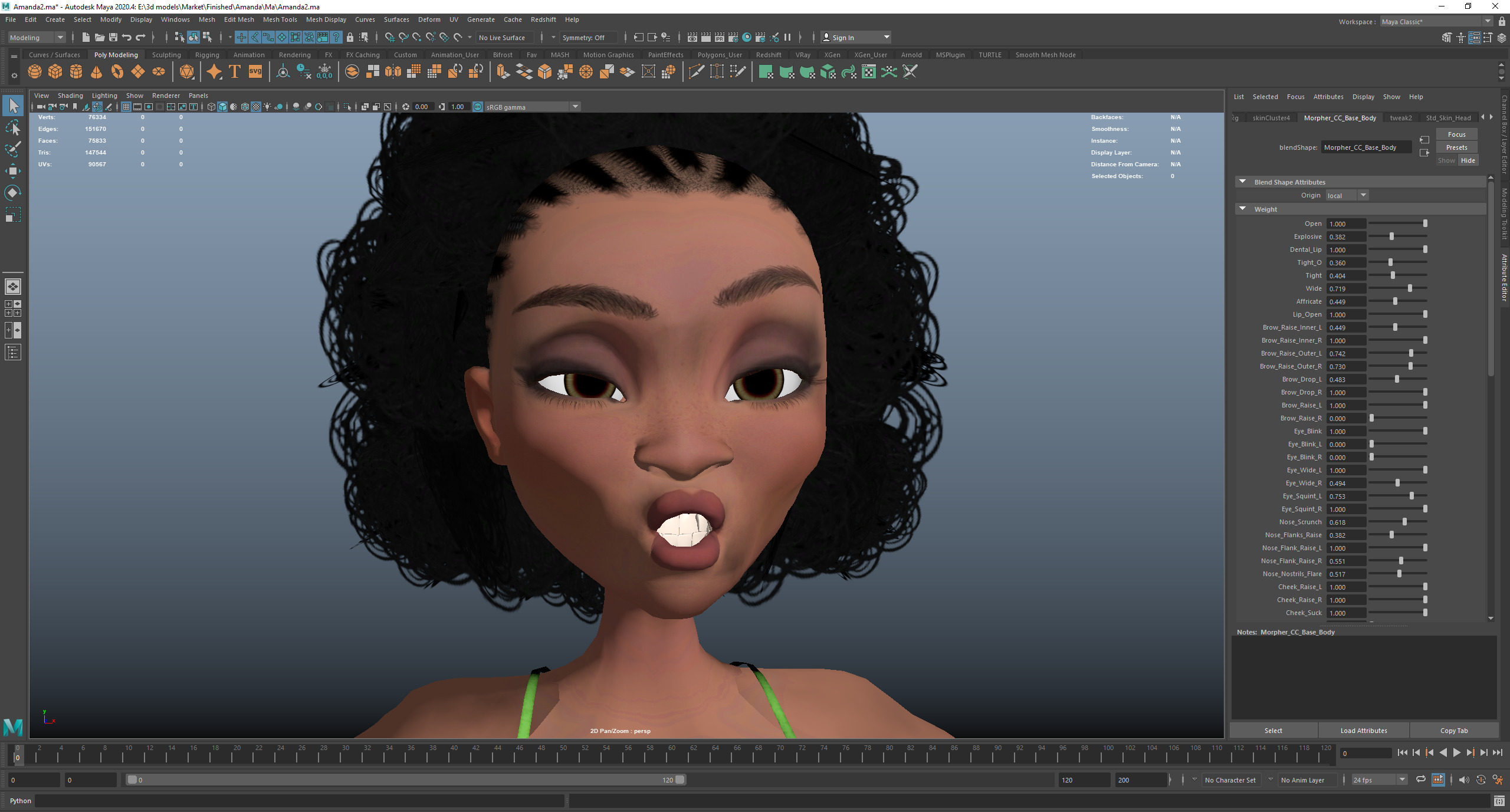 Game Cartoon Black Fitness Girl Character rigged Low-poly 3D model_21