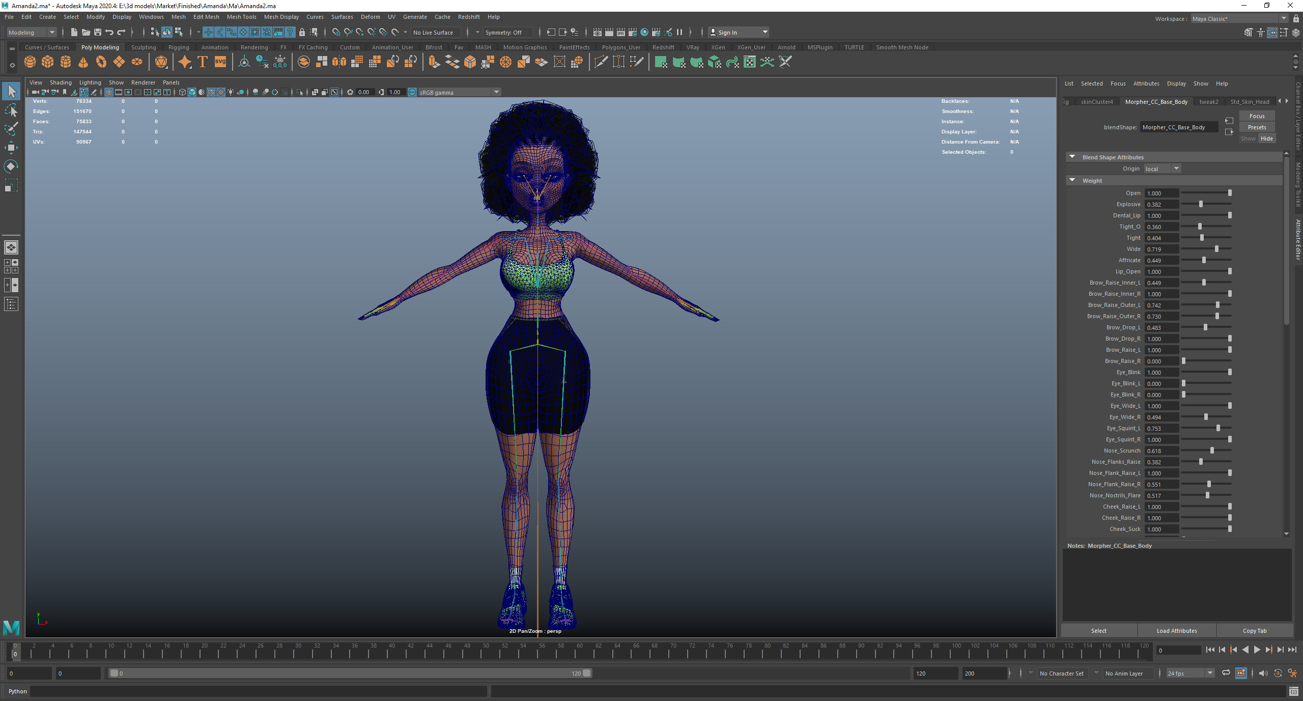 Game Cartoon Black Fitness Girl Character rigged Low-poly 3D model_20