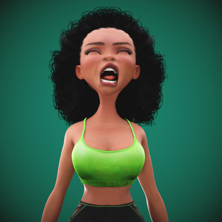 Game Cartoon Black Fitness Girl Character rigged Low-poly 3D model_25