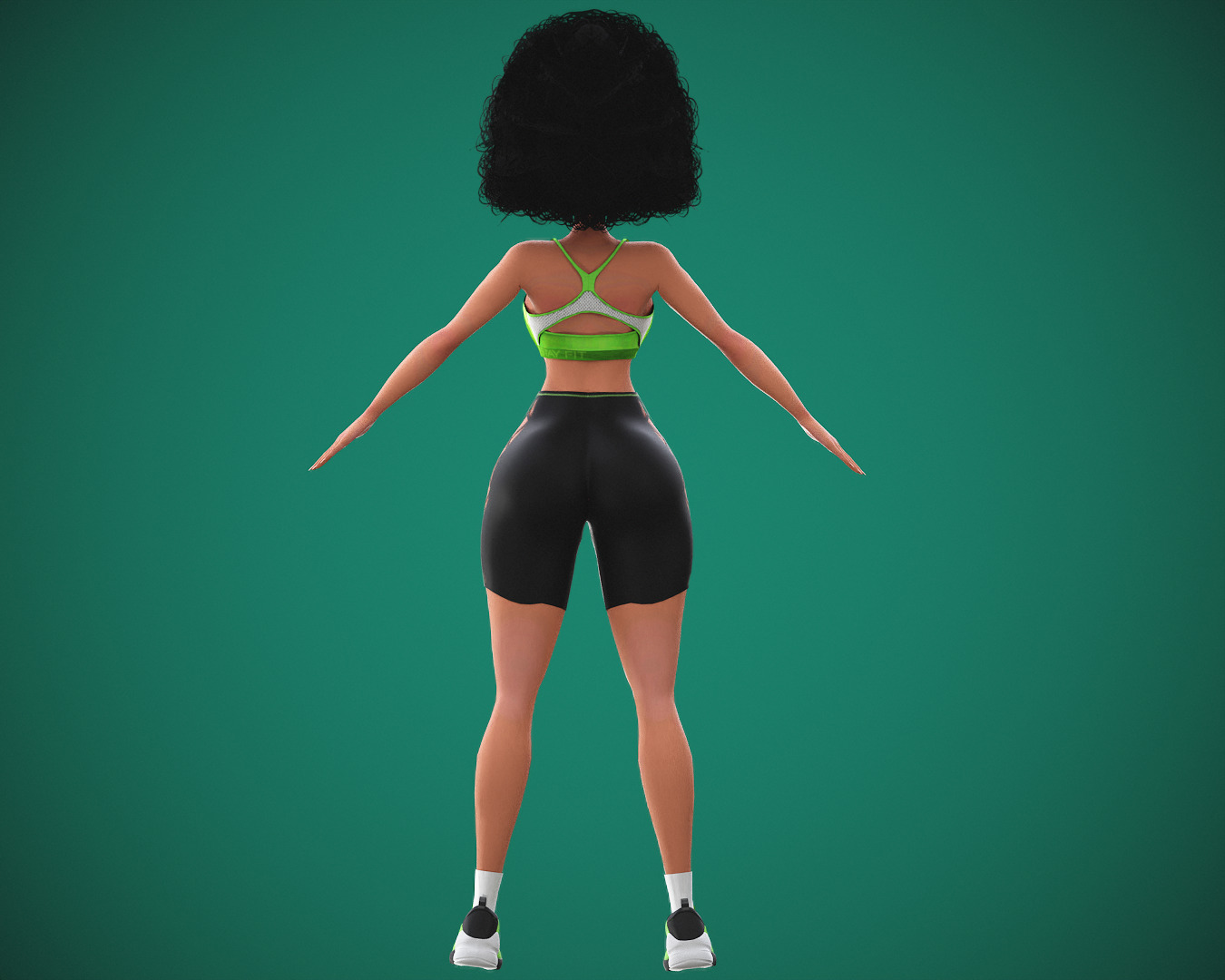 Game Cartoon Black Fitness Girl Character rigged Low-poly 3D model_12