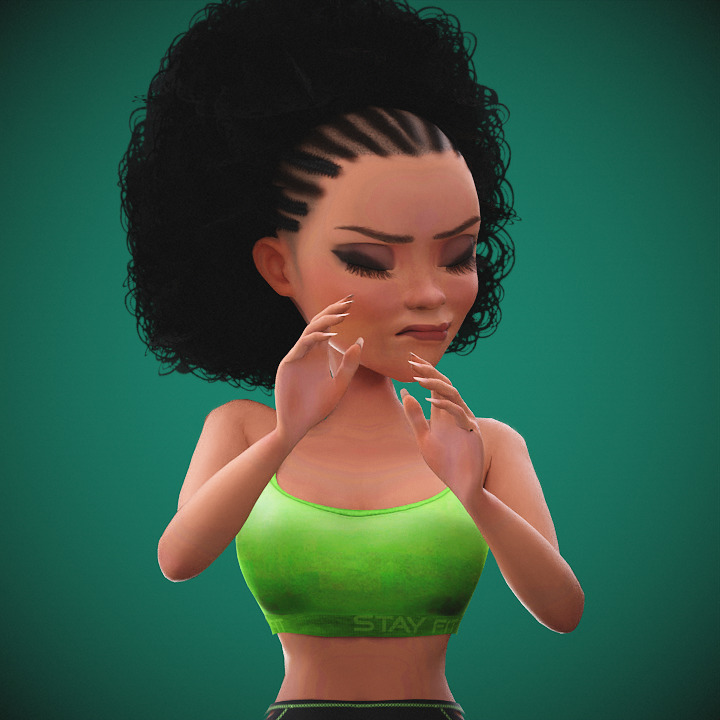 Game Cartoon Black Fitness Girl Character rigged Low-poly 3D model_29