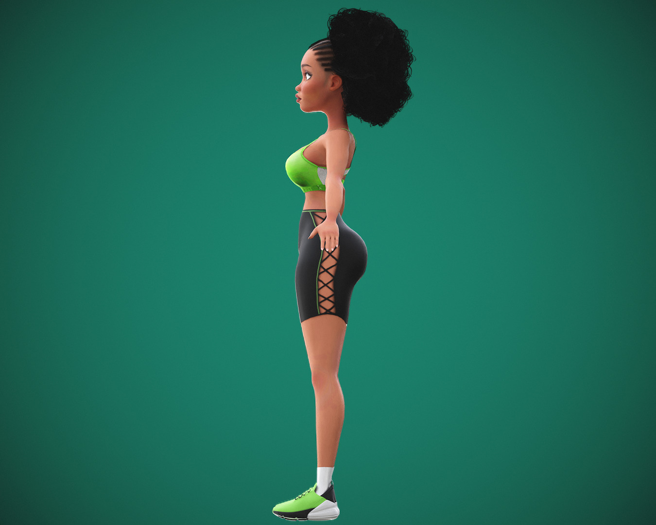 Game Cartoon Black Fitness Girl Character rigged Low-poly 3D model_14
