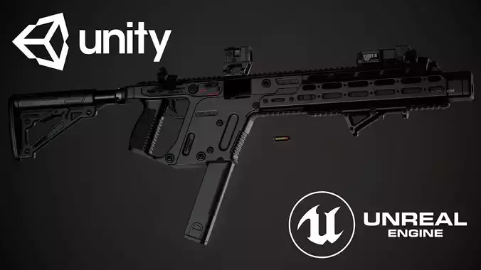 Vector submachine gun Low-poly 3D model