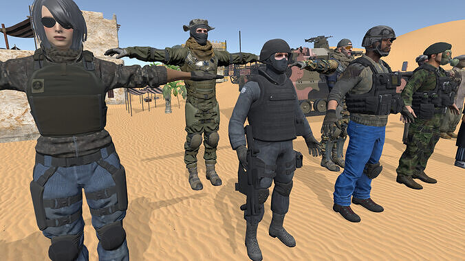 Desert Combat Environment Pack Soldiers Terrorists Weapons Asset Low-poly 3D model