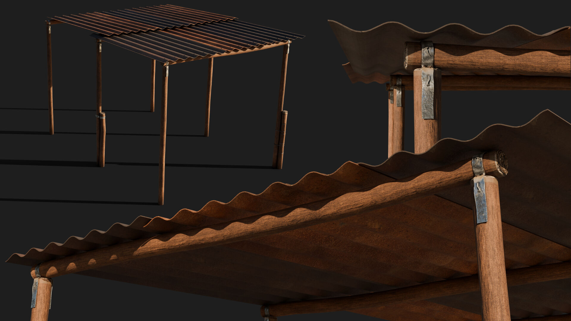 cattle shade corrugated roof 3d prop for farm or ranch 3D model_1