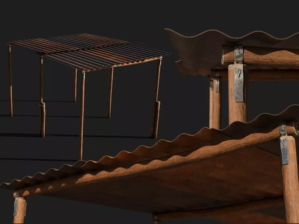 cattle shade corrugated roof 3d prop for farm or ranch 3D model_0