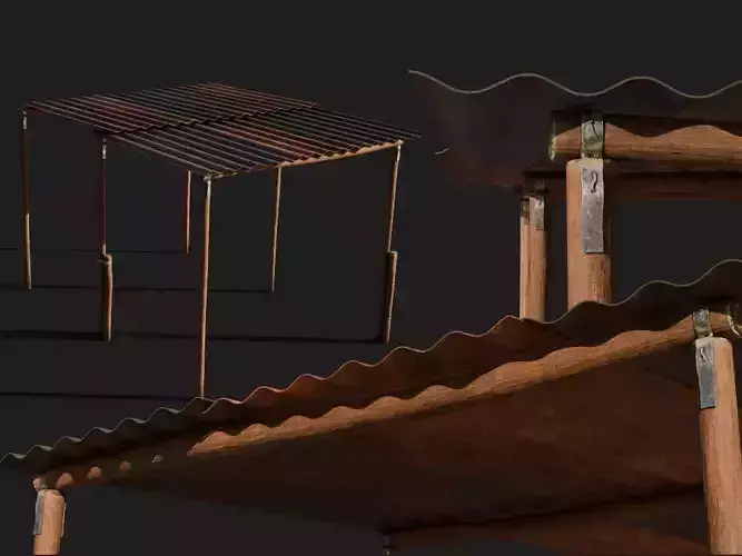  cattle shade corrugated roof 3d prop for farm or ranch 