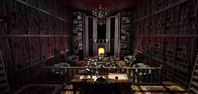 Gothic and Victorian Grand Manor Library 3D model