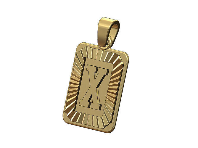 X letter initial NBA font faceted sunrays pendant charm 3D print model
