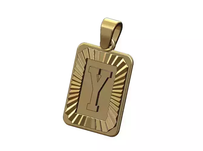 Y letter initial NBA font faceted sunrays pendant charm
