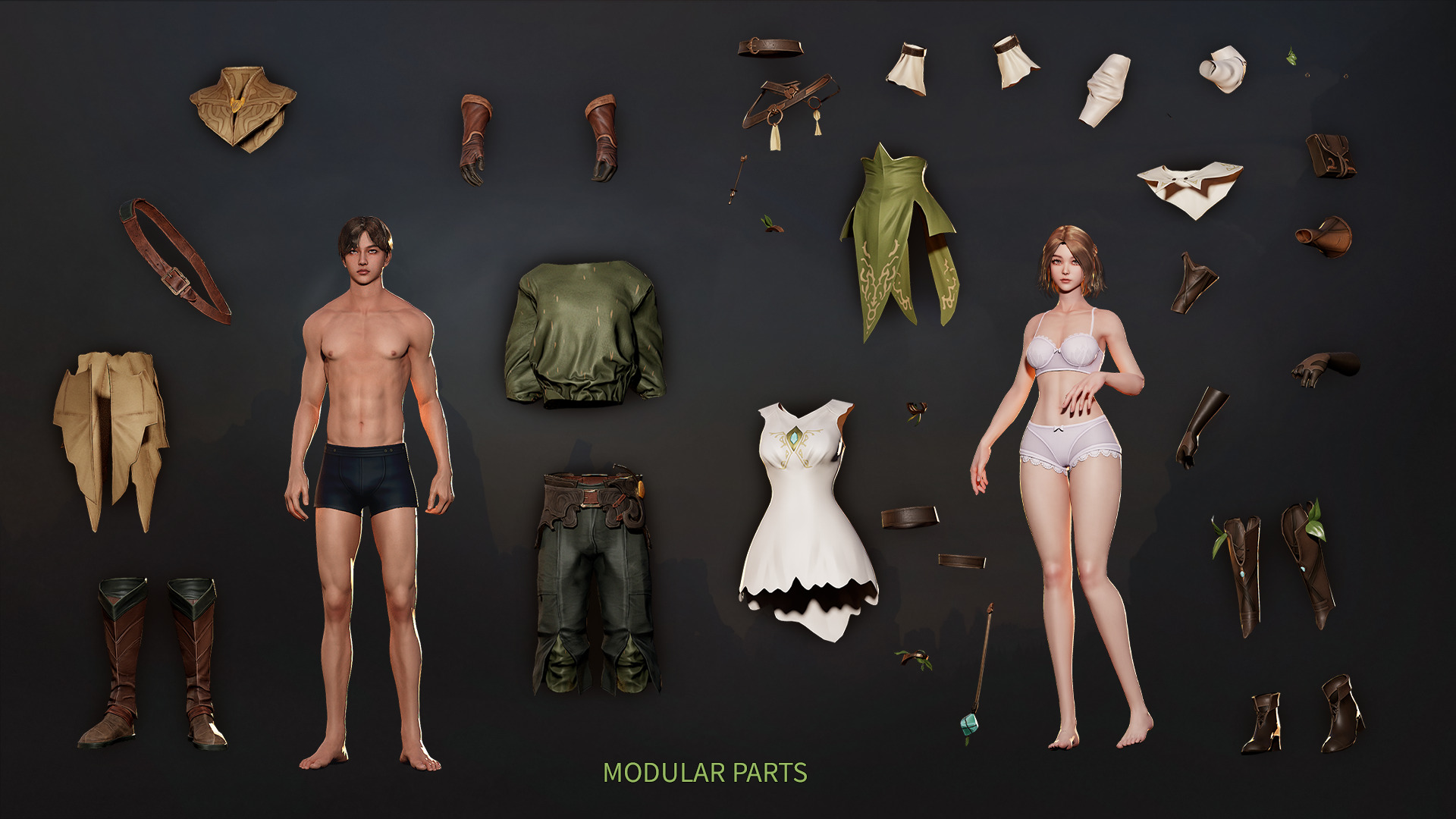 MMORPG Newbie Archers - Medieval Fantasy Modular Character Low-poly 3D model_11