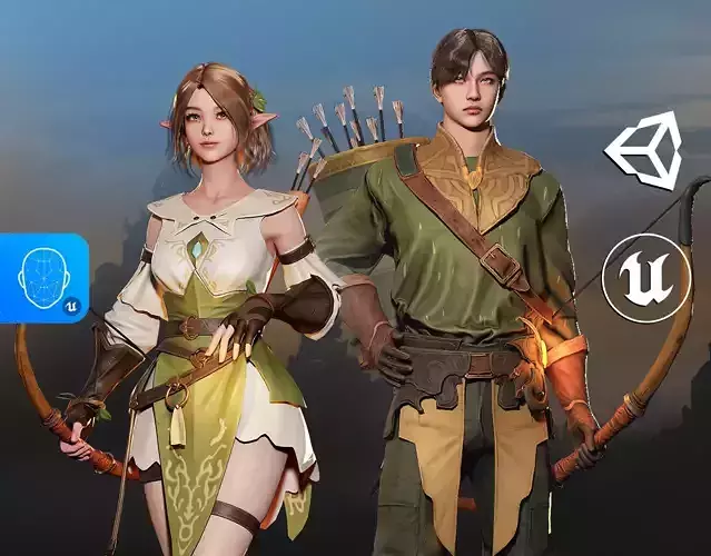 MMORPG Newbie Archers - Medieval Fantasy Modular Character Low-poly 3D model
