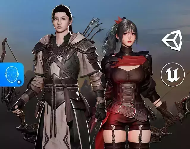 MMORPG Advanced Archers - Medieval Fantasy Modular Character Low-poly 3D model