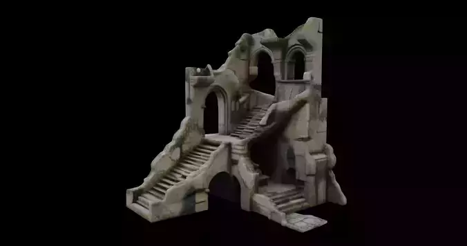 Ancient Stone Ruins with Arched Stairways  