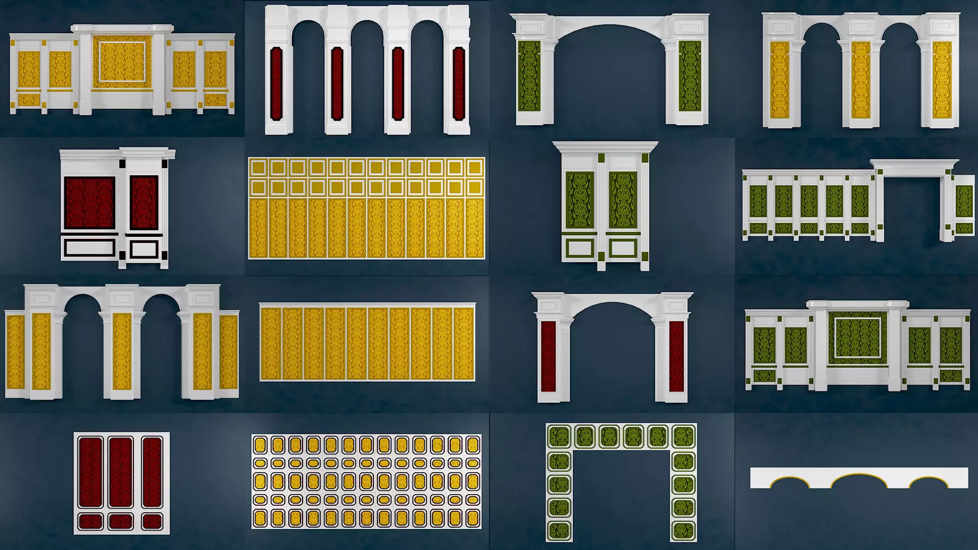 16 pack of Decorative Mouldings Collection Low-poly 3D model