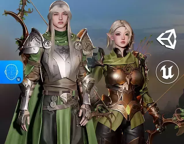 MMORPG Champion Archers - Medieval Fantasy Modular Character Low-poly 3D model