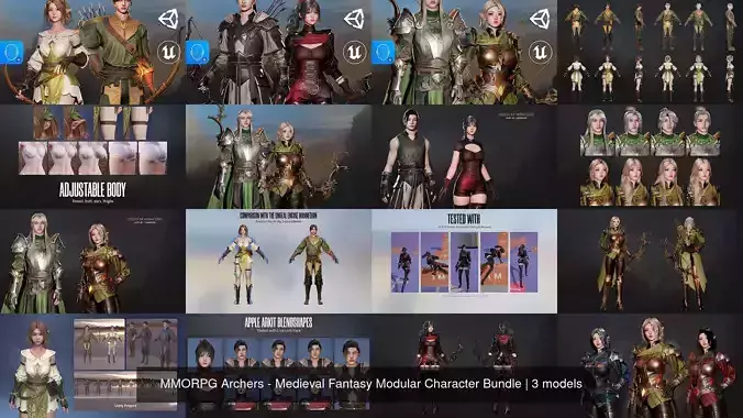 MMORPG Archers - Medieval Fantasy Modular Character Bundle