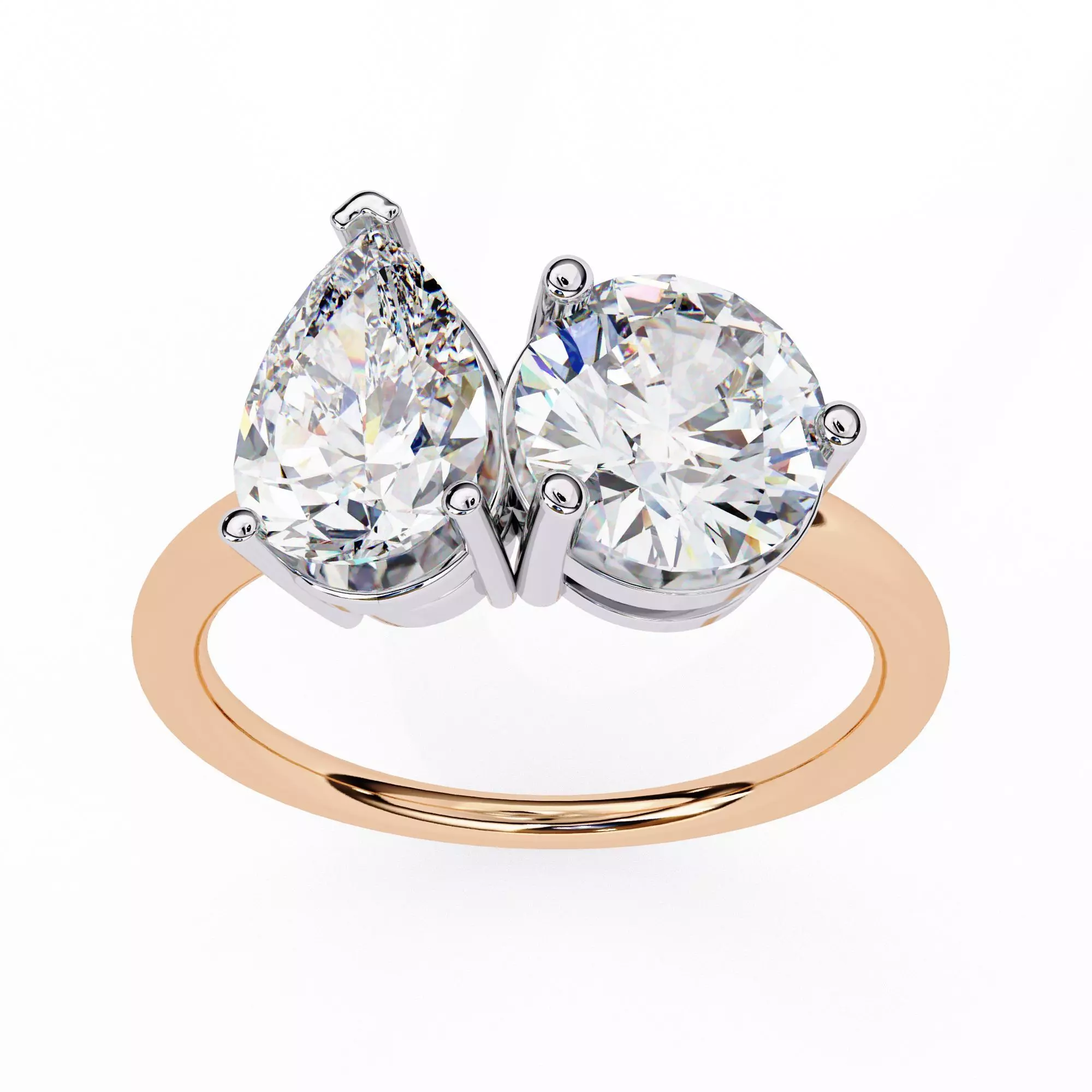 Toi et Moi Solitaire Diamond Ring 360 animation renders 3dm 3D print model_0