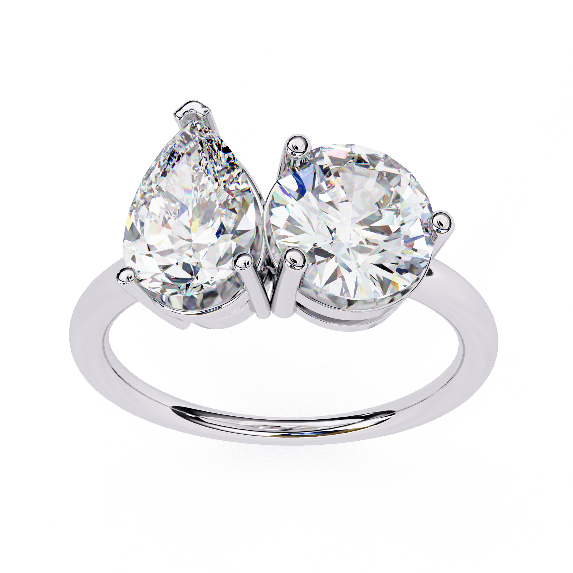 Toi et Moi Solitaire Diamond Ring 360 animation renders 3dm 3D print model_4