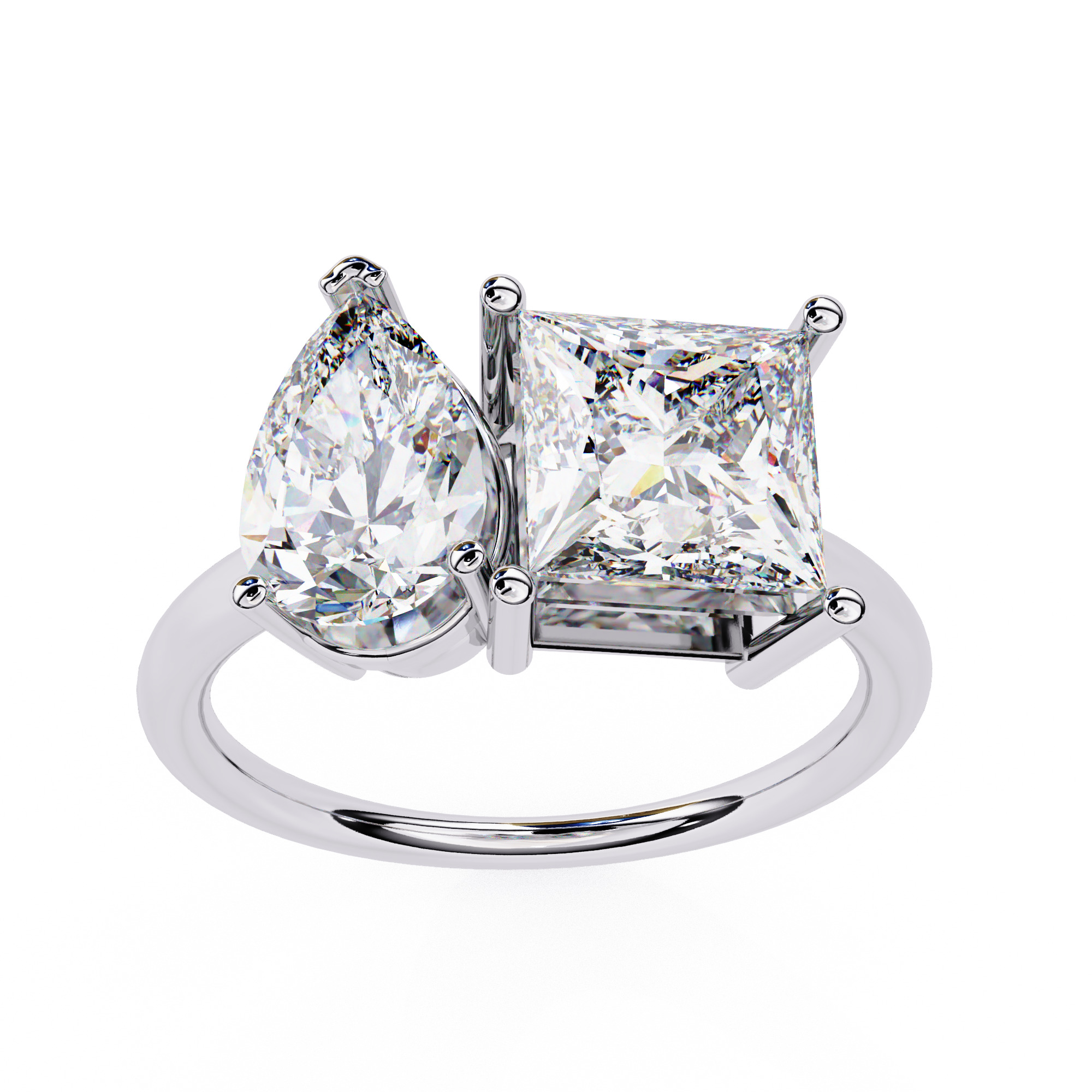 Toi et Moi Solitaire Diamond Ring 360 animation renders 3dm 3D print model_16