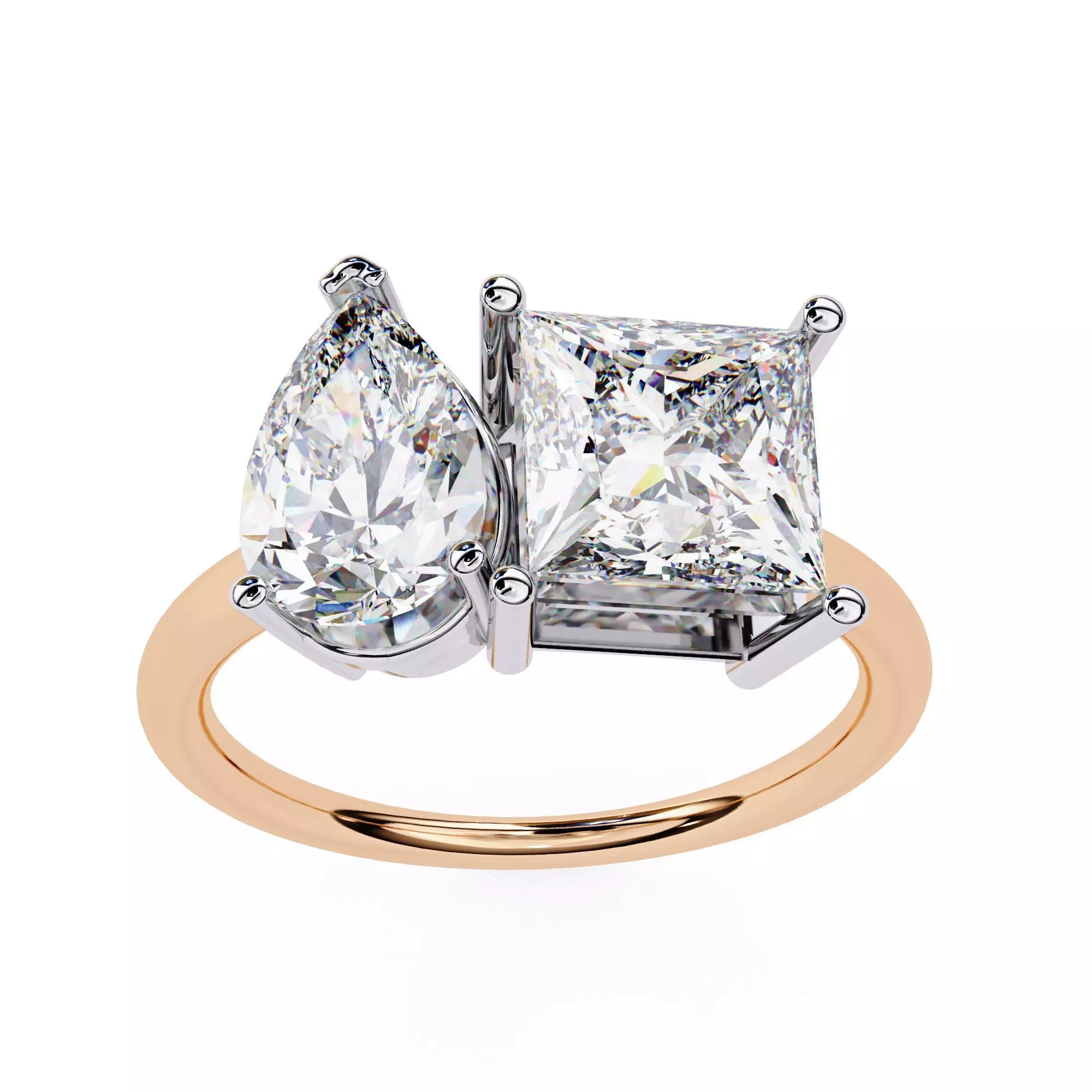 Toi et Moi Solitaire Diamond Ring 360 animation renders 3dm 3D print model_0