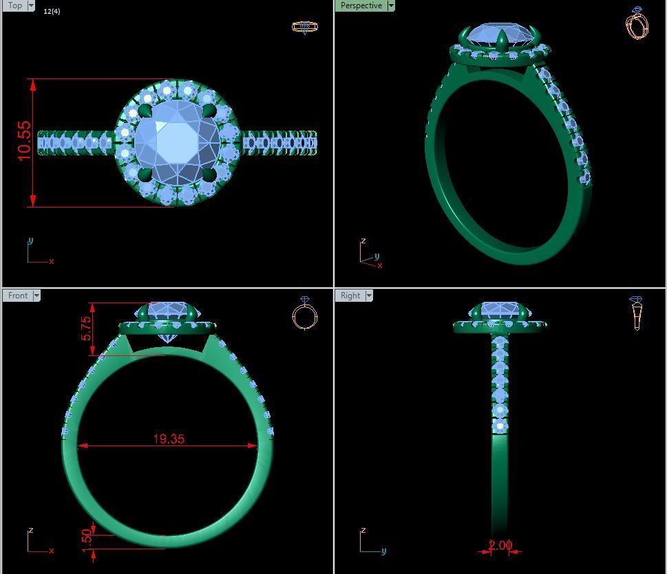 Halo Solitaire Diamond Ring 360 animation renders 3dm stl  3D print model_1