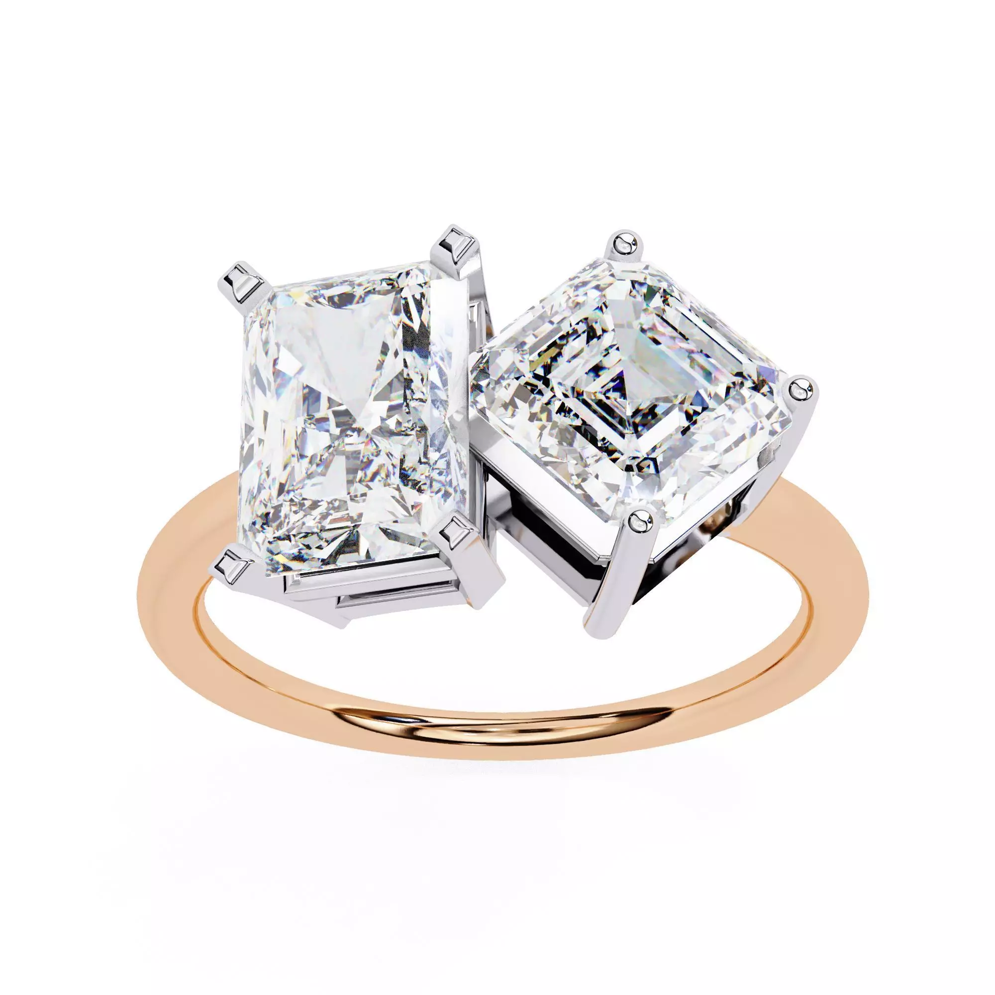 Toi et Moi Solitaire Diamond Ring 360 animation renders 3dm 3D print model_0