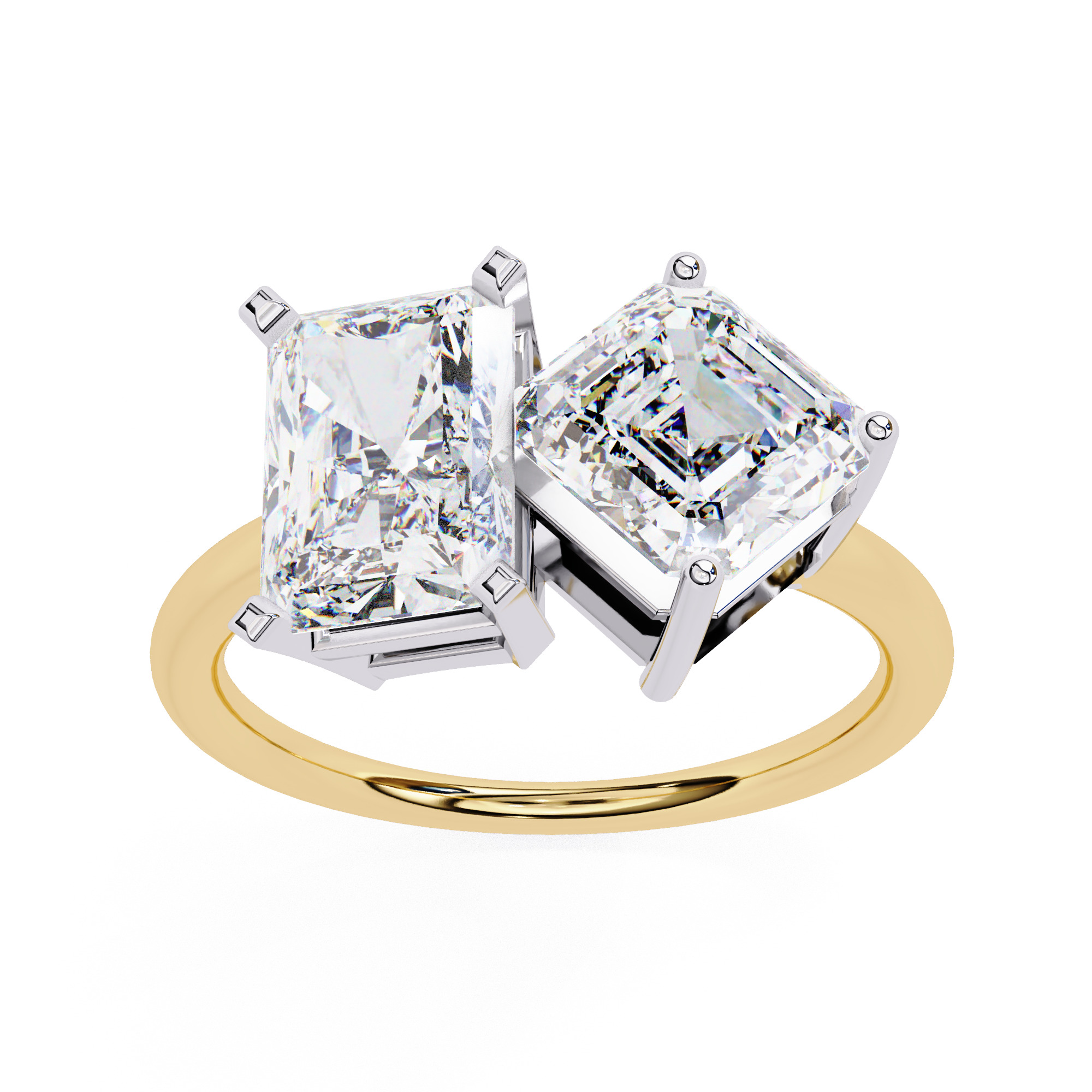 Toi et Moi Solitaire Diamond Ring 360 animation renders 3dm 3D print model_9