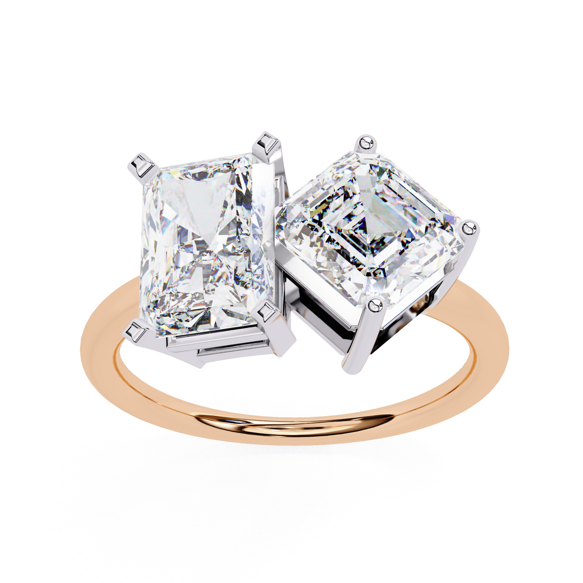 Toi et Moi Solitaire Diamond Ring 360 animation renders 3dm 3D print model_11